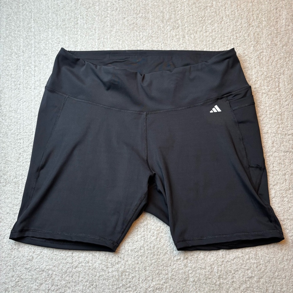 Adidas Aeroready Shorts Womens 4X Black Tight Fit Logo Gym Training Walk Stretch